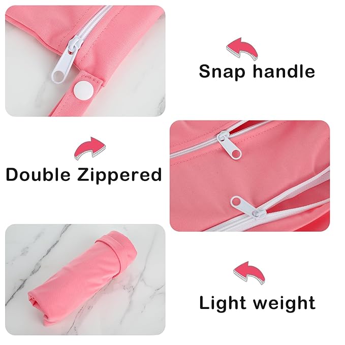 Angel Love 2 Pack Baby Cloth Diaper Wet/Dry Bags with Two Zippered Pockets, Travel, Beach, Pool, Gym Bag for Swimsuits or Wet Clothes, Waterproof Washable Reusable, P0709
