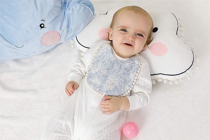 Baby Bib for Girls,Reversible Waterproof Handmade Natural Cotton Baby Drool Bib 0-12 Months 3 Pack