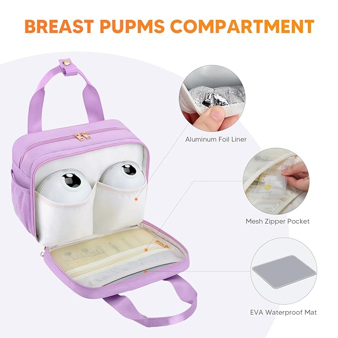 PIIOSER Breastmilk Cooler Travel Bag with Ice Pack, Compatible with Wearable Breast Pumps & Accessories - Portable Hands Free Breast Pump Carrying Case for Nursing & Working Moms, Purple