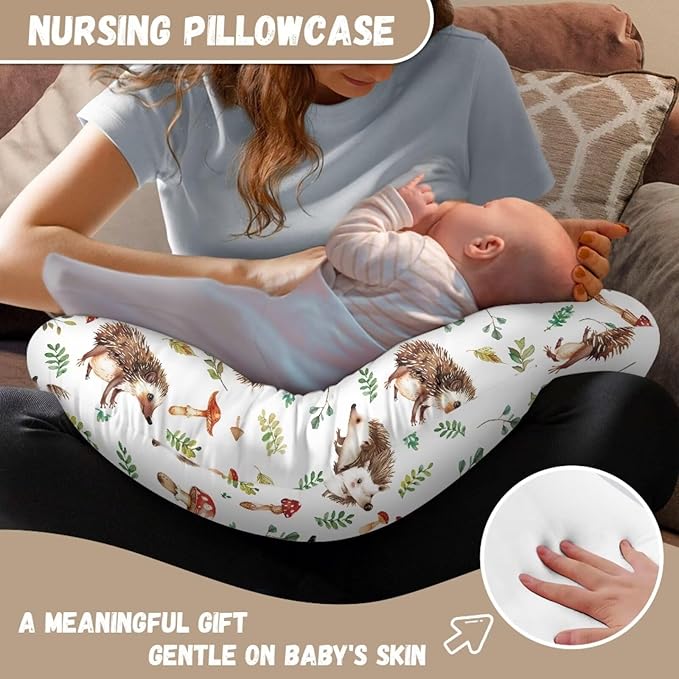 Hedgehog Nursing Pillow Cover Standard Size, Girls Baby, Mushroom Breast Feeding Pillow Super Soft Breathable Baby Shower Pillow Covers