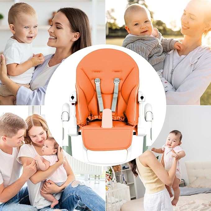 Baby High Chair Cover Replacement | PU Leather Dining Chair Cover with Soft Cushion Seat, Easy to Install High Chair Covers for Baby and Toddler, High Chair Cover Replacement (Orange)