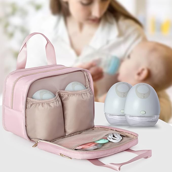 Fasrom Wearable Breast Pump Bag with Cooler and Ice Pack Compatible with Momcozy, Medela and Elvie Pumps, Insulated Pump Carrying Case to Hold Extra Pump Parts, Pink (Patent Design)