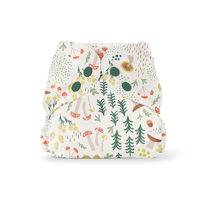 Esembly Cloth Diaper Cover - Reusable Swim Diaper, Waterproof, Breathable - Adjustable Outer Layer Over Absorbent Inner for Blowout Protection - Fantastic Funghi, Size 1 (7-17lbs)