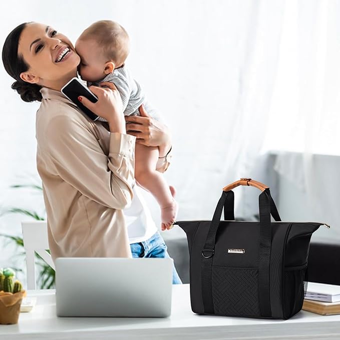 Breastmilk Cooler Bag with Ice Pack Fits 6 Baby Bottles up to 9 Ounce, Wearable Breast Pumps Cooler Bag for Nursing Mom Daycare, Work, Travel(Black)