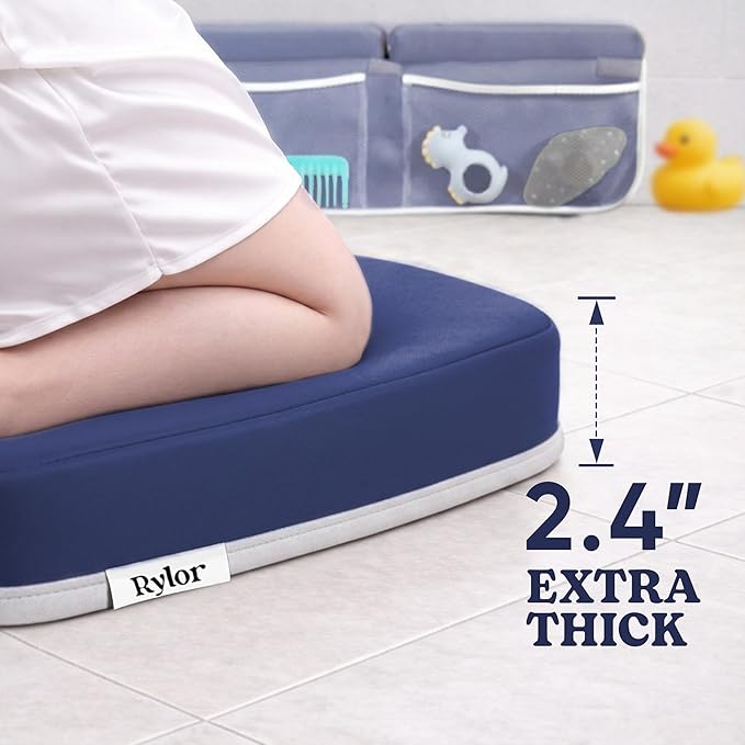 Rylor Premium Baby Bath Kneeler Mat & Elbow Rest Pad Set – Comfortable Bath Kneeler and Elbow Kneeling Rest Pad for Parents, Extra Long 26'', 2.4'' Thick, Non-Slip Support for Easy Bath Time (Blue)