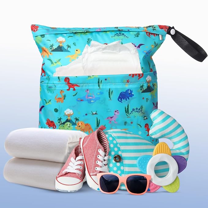 Frienda 4 Pieces Cloth Diaper Wet Dry Bag, Waterproof Reusable Washable Bag for Baby Items and Travel Zippered Pockets with Handle, Beach, Swimsuit, Dirty Gym Clothes and Toiletries(Nature)