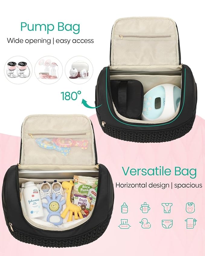 Qualyphant Breast Pump Bag for Spectra S1/S2 & Medela – Insulated Cooler Bag, 13" Laptop Sleeve, Diaper Bags Backpack – Lightweight, Water-resistant & Stylish for Work, Travel, Black