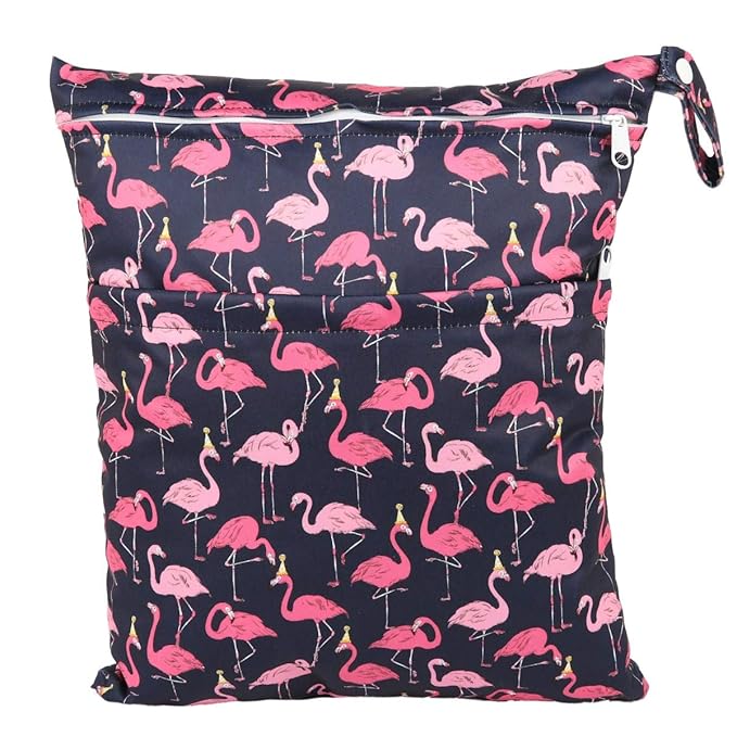 2 Wet Bags Reusable Diaper With Two Zippered Pockets For Girls (Flamingo and Horse)
