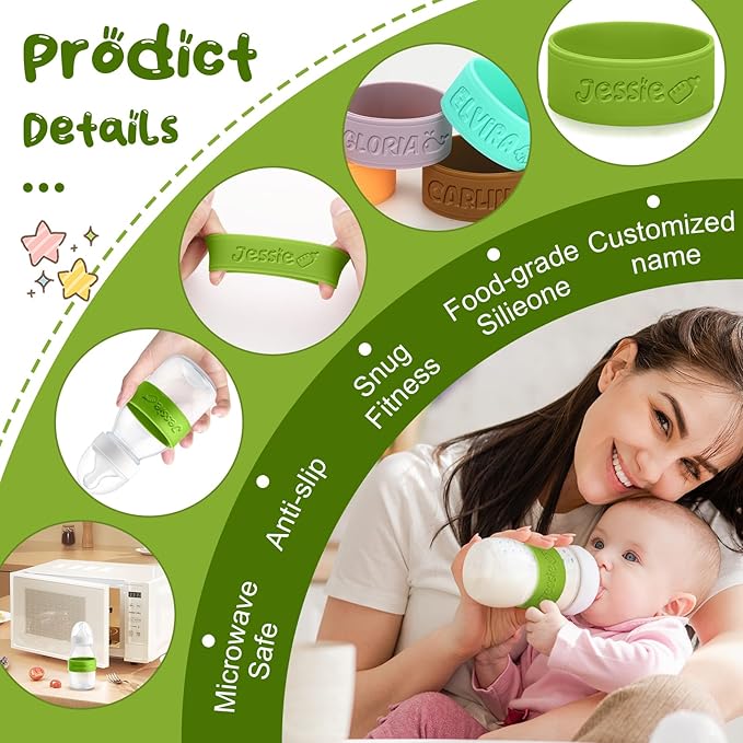 Personalized Baby Bottle Labels for Daycare Custom Engraved Silicone Bands with Name Logo Reusable Personalized Name Labels for Daycare Kindergarten School Summer Camps