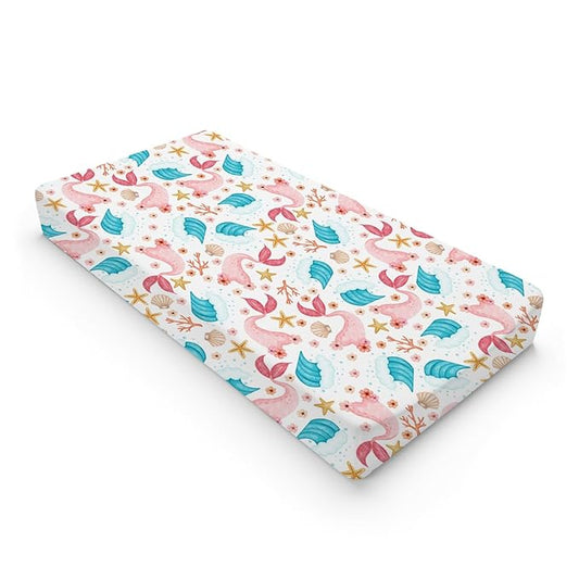 Colorful Nautical Life Changing Pad Cover Mermaid Starfish Conch Coral Wave Baby Change Table Pad Cover for Boy Girl Sea Ocean Marine Animal Soft Stretchy Fitted Diaper Changing Mat Sheets 32''x16''