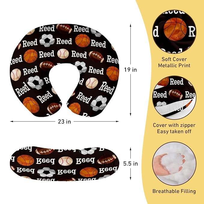 Baby Nursing Pillow Cover - Personalized Name Ball Theme Breastfeeding U-Shaped for Bottle Feeding, Ultra Soft Comfortable Breastfeeding Pillow Cover for Infant Baby Boys and Girls