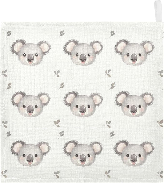 vvfelixl Baby Muslin Washcloths Cartoon Simple Koala Bear Baby Burp Cloths Cotton Babys Face Towel for Newborn Infants Boys Girls Soft and Absorbent 11.8 X 11.8 in, 3 Pack