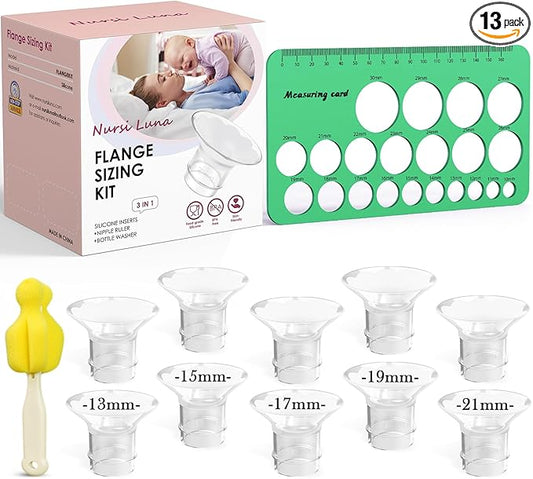 Flange Sizing Kit 3-in-1 with 13/15/17/19/21mm for 24mm Electric Breast Pump Flanges/Shields, 10PCS Soft Silicone Flange Inserts for More Comfortable Pumping, BPA-Free, Essential for Moms
