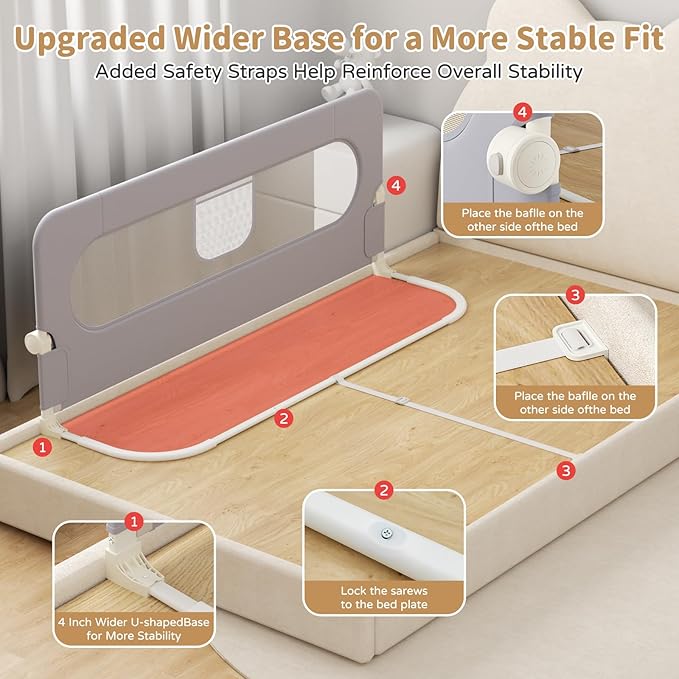 Bed Rail for Toddlers,59in Foldable Bed Rail for Baby, Baby Bed Rail Guard with Reinforced Carbon Steel Frame&Connectors for Twin Full Queen King Bed