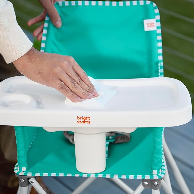 Bright Starts Pop 'N Dine Portable High Chair, Indoor/Outdoor, BPA Free Tray, Easy to Fold, Unisex, Teal, 6 Months +