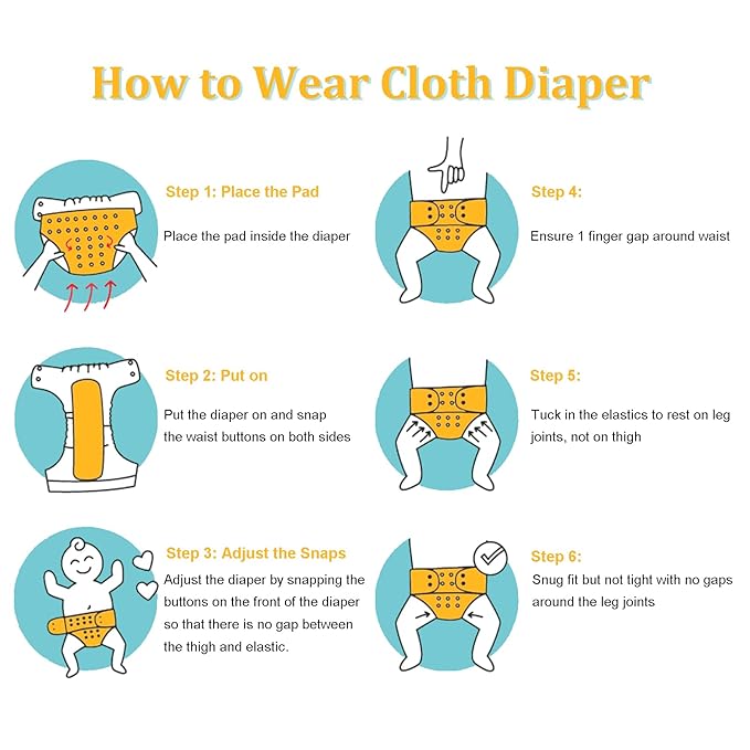 babygoal Reusable Cloth Diapers 6 Pack+22 Inserts+3pcs Wet Bags, One Size Adjustable Washable Pocket Nappy Covers for Baby Boys,Rash-Free