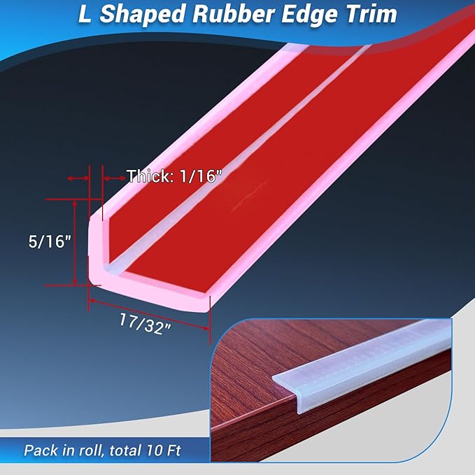 Protalwell Rubber L Edge Trim, Self-Adhesive, Clear, 10Ft