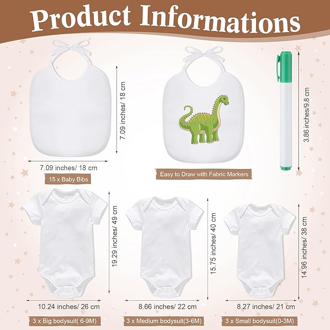 Roowest 35 Pcs Baby Shower Bibs Games Design Wooden Baby Shower Party Game Sign DIY Bodysuit Sign 15 White Blank Bibs 9 Bodysuit 10 Markers for Party Supplies(Boho)