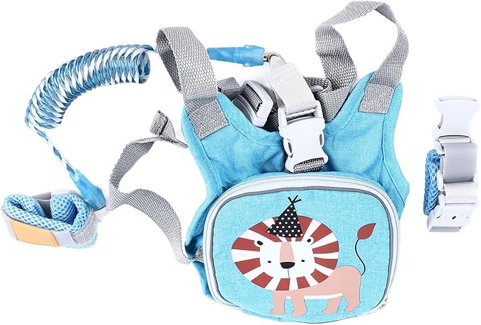 1.5m 2 in 1 Kids Backpack Safety Leash Toddler Harness Backpack with Leash Prevent Lost Children Harness Wrist Link for Outdoor Use (Blue)