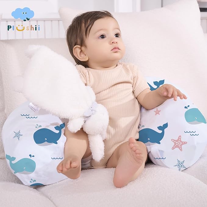 Plushii Nursing Pillow for Breastfeeding, Soft and Supportive Breastfeeding Pillow for Mom and Baby, Cute Feeding Pillow with Removable Cover for 0–12 Months, Whale