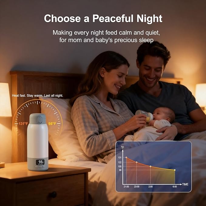 Portable Bottle Warmer for Travel, 45W Quick Charge, 100W Fast Heating Baby Bottle Warmer with 17oz Large Capacity Portable Milk Warmer, 10400mAh for On-the-Go Use with Formula, Breast Milk, Water