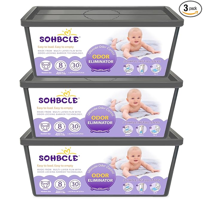 Refills Compatible with Genie Easy Roll Signature Diaper Pail and Platinum Diaper Pail, Upgraded 90 Bags Hold up to 4200 Newborn Diapers, Extra Thickness Powerful Odor Control