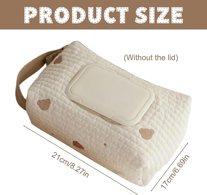 Diaper Bag Organizer, Bear Pattern Diaper and Wipes Pouch with Handle, Washable Reusable Embroidery Baby Wipes Storage Bag for Travel