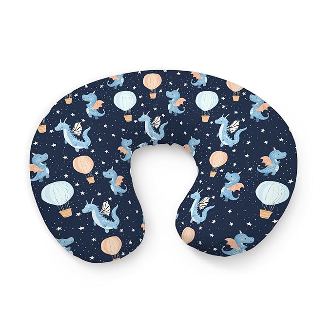Cartoon Dragon Hot Air Balloon Stars Pattern Nursing Pillow Cover, Unisex Removable Breastfeeding Pillowcase Slipcover for Baby Girls Boys Newborns Toddlers, Cover Only