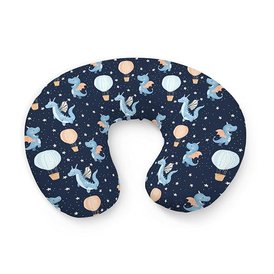 Cartoon Dragon Hot Air Balloon Stars Pattern Nursing Pillow Cover, Unisex Removable Breastfeeding Pillowcase Slipcover for Baby Girls Boys Newborns Toddlers, Cover Only