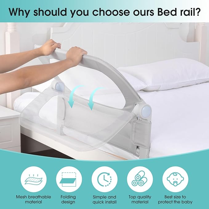 NUTIKAS Baby Bed Rail Guard for Toddlers - 35.1" Toddler Bed Side Rails for Crib, Twin, Full, Queen Bunk Size Bed Swing Down Bedrail Extral Tall Child Safety Side Railing Guards for Kids