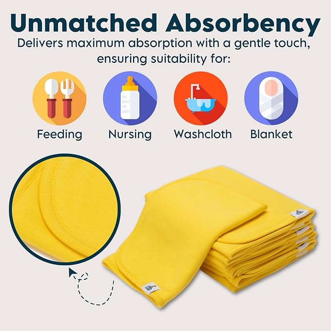 Toppy Organic Cotton Burp Cloths | Soft and Absorbent | Baby Infant Boys and Girls | Large - 21" x 10"