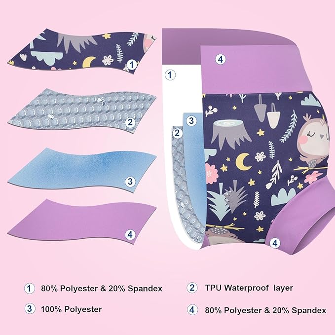 MOEMOE Baby Reusable Swim Diapers 3Pcs Comfortable Waterproof Baby Swim Diapers for Girls Swim Lesson 5T