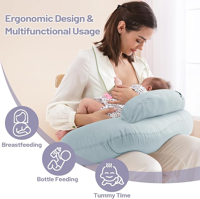 AMASKY Nursing Pillow for Breastfeeding and Bottle Feeding, Ergonomic Support for Mom and Baby, Removable Washable Cover(Light Blue), Pallet of Product