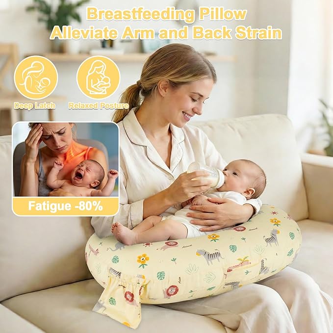 x-vesolje Plus Size Nursing Pillow Wider Support, Breastfeeding Pillow with Adjustable Strap Fit All Body Type, Ergonomic Breast Feeding Pillow, Baby Feeding Pillow for Mom- Max Size/Animal Yellow
