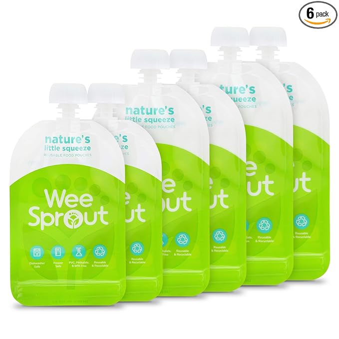 WeeSprout Double Zipper Reusable Food Pouches (Green, Variety)