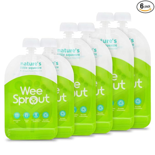 WeeSprout Double Zipper Reusable Food Pouches (Green, Variety)