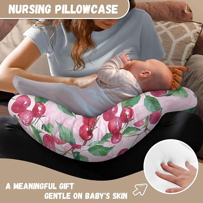 Cherry Nursing Pillow Cover for Breastfeeding, Fits Standard Nursing Pillow, Removable Cotton Cover
