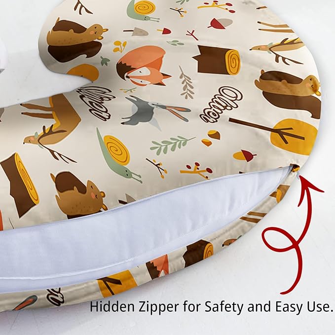 Baby Nursing Pillow Cover - Personalized Name Breastfeeding Pillow Cover with Deer Pattern, Stretchy Removable U-Shaped for New Moms, Soft Breathable Slipcover for Infant Boys Girls