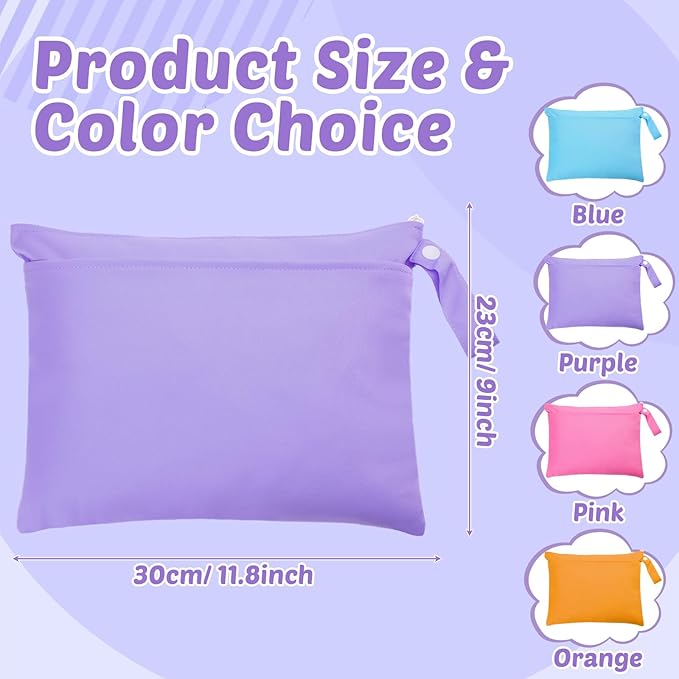 Shappy 4 Pieces Wet Dry Bag for Baby Cloth Diapers Wet Diaper Bag Washable Travel Bags Reusable with 2 Pockets for Pool Yoga Gym Travel Beach Swimwear Clothes (Blue & Purple)