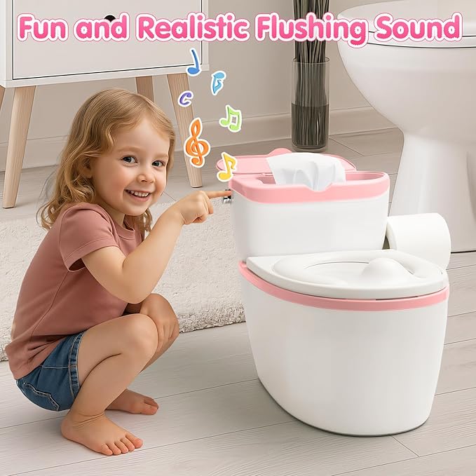 3-in-1 Toddler Potty Training Toilet - Realistic Toddler Toilet with Flushing Sound & Paper Holder | Removal Potty Training Seat | Kids Potty as Stool for Boys and Girls