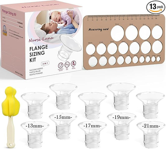 Flange Sizing Kit 3-in-1 with 13/15/17/19/21mm for 24mm Electric Breast Pump Flanges/Shields, 10PCS Soft Silicone Flange Inserts for More Comfortable Pumping, BPA-Free, Essential for Moms