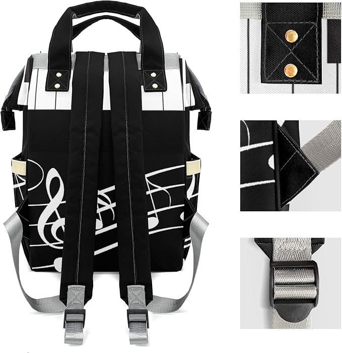 Musicians Piano Keys Cute Diaper Bag Baby Nappy Bag Daughter Multi-Function Custom Baby Bag Picnic Diaper Carrying Bag Unisex Gifts with Name