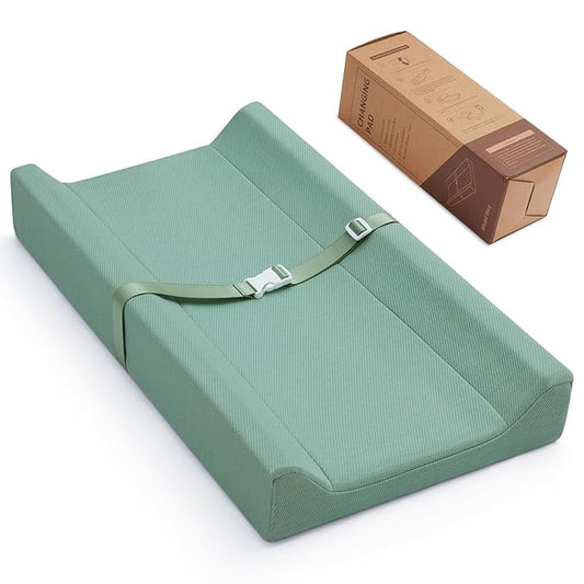 Blissful Diary Contoured Baby Changing Pad with Removable & Washable Cozy Cover, Baby Changing Table Pads with Waterproof Lining Foam and Non-Slip Bottom, Sage Green