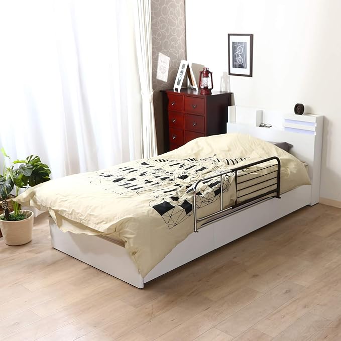 Fuji Boeki 15570 Bed Guard, Bed Fence, Adult, Width 37.4 - 47.2 x Depth 15.7 x Height 14.0 inches (95 - 120 x 40 x 35.5 cm), Brown, Silver, Low Type, Adjustable Width, Extendable, Fall Prevention,