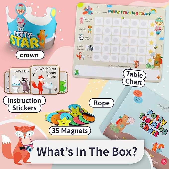 Potty Training Chart with 35 Stickers, 3 Reminder Stickers for Toddlers Boys and Girls - Potty Training Rewards - Zoo Animal
