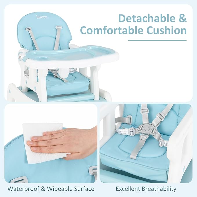 INFANS 5 in 1 Baby High Chair, Convertible Toddler Table Chair Set, Rocking Chair, Multi-Function Seat with Lockable Universal Wheels, Adjustable Seat Back, Removable Trays