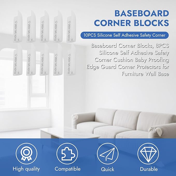 10 Pcs Vintage Greek Key Pattern Edge Guards Self Adhesive Silicone Corner Protectors Safety Baseboard Corner Blocks Decotive Proofing Corner Cushion for Wall, Furniture & Sharp Corners - White