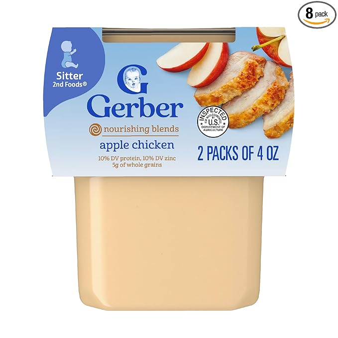 Gerber Stage 2 Baby Food, Apple Chicken, 4 oz Tub (16 Pack)