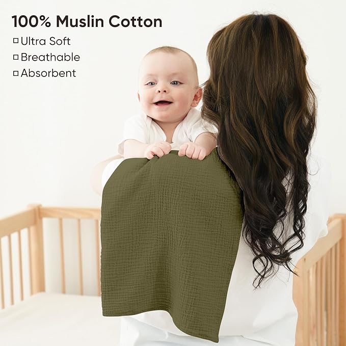Bearmoss 6 Pack Muslin Burp Cloths for Baby, 100% Cotton Soft Large Burping Cloths for Unisex, Boy, Girl, 23.6" X 23.6" Newborn Essentials Absorbent Milk Spit Up Rags (Gray Green)