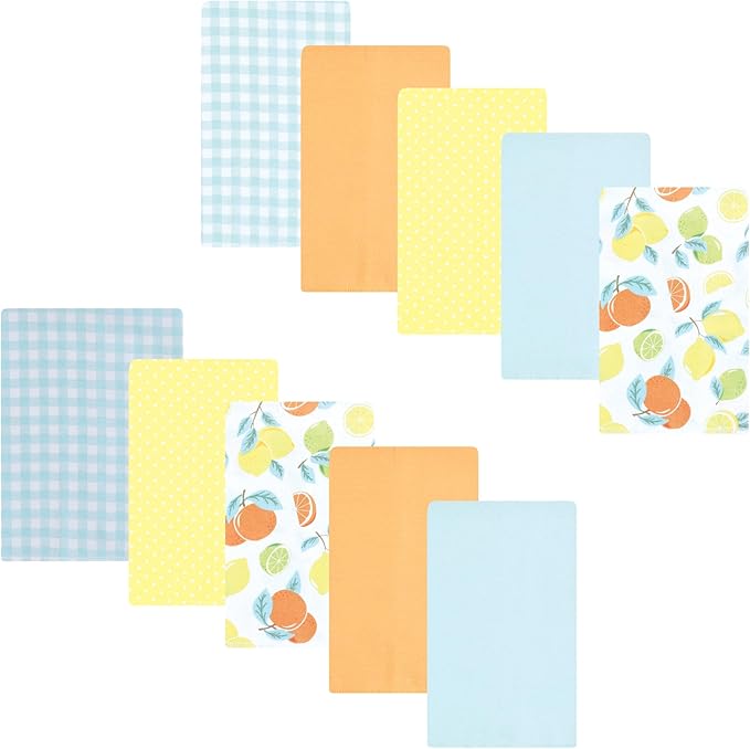 Luvable Friends Hudson Baby Flannel Burp Cloths 10pk, Pastel Citrus